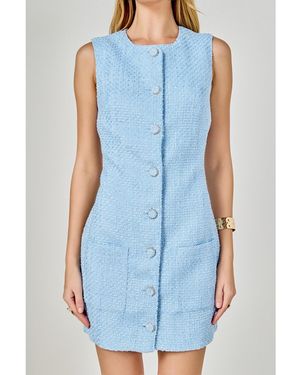 Endless Rose Tweed Sleeveless Sheath Dress - Blue
