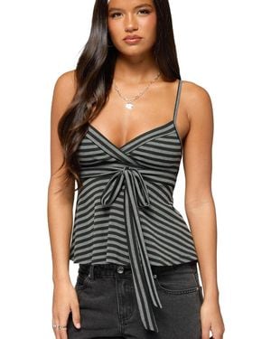 Edikted Kova Striped V-neck Babydoll Top - Black