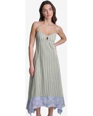 BCBGMAXAZRIA Striped High-low Midi Dress - White