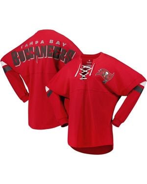 Fanatics Tampa Bay Buccaneers Spirit Jersey Lace-up V-neck Long Sleeve T-shirt - Red