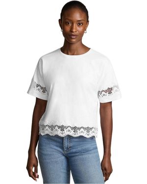 Lands' End Petite Short Sleeve Slub Jersey Cutwork T-shirt - White