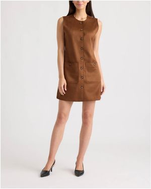 Ellen Tracy Button-front Sleeveless Mini Faux-suede Dress - Brown