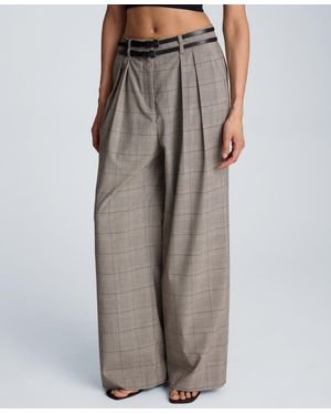 Kenneth Cole High Waist Double Belt Wide Leg Pleated Pants - Brown