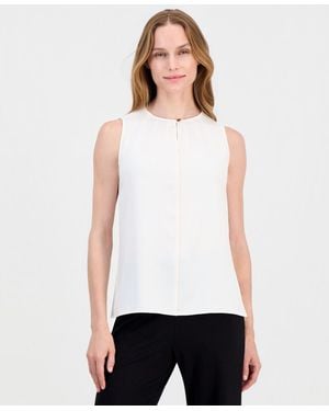 Anne Klein Keyhole-neck Sleeveless Blouse - White