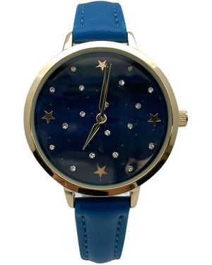 Olivia Pratt Stars And Rhinestones Faux Leather Watch - Blue