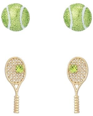 Betsey Johnson Faux Stone Tennis Racquet Ball Duo Stud Earring Set - White