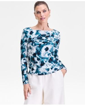 INC International Concepts Long-sleeve Boat-neck Knit Top - Blue