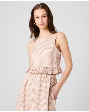 French Connection Lilah Stretch Gingham Top - Natural