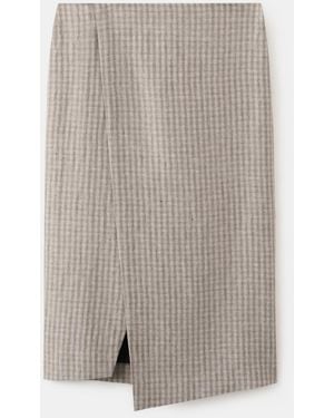 Mango Check Wrap Skirt - Gray