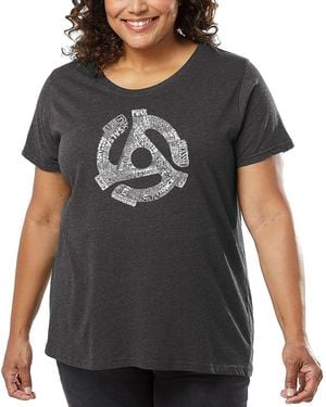 LA Pop Art Plus Size Record Adapter Word Art T-shirt - Gray