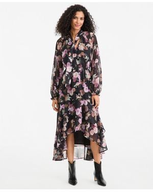 On 34th Long-sleeve Floral High-low Dress - White