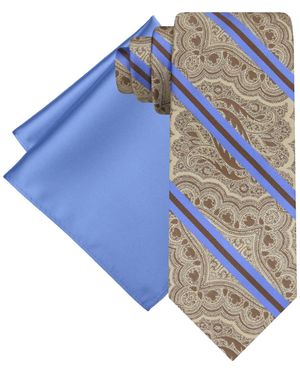 Steve Harvey Stripe Paisley Tie & Solid Pocket Square Set - Blue