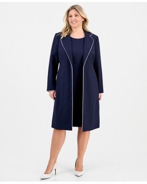 Le Suit Plus Size Open-front Jacket & Round-neck Sheath 2 Piece Dress Suit - Blue