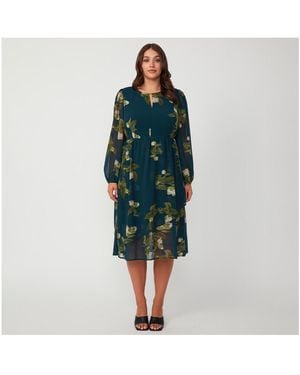 Estelle Summit Bloom Navy Long Sleeve Midi Dress - Blue