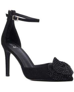 New York & Company Mandell- Ankle Strap- Flower Decor- Pointy Heels Pump - Blue