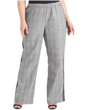 Standards & Practices Plus Size Tuxedo Plaid Wide Leg Suit Pants - Gray