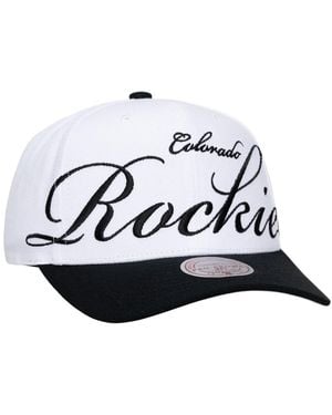 Mitchell & Ness And White/black Colorado Rockies Xl Script Pro Crown Adjustable Hat