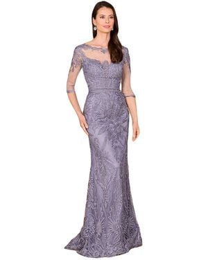 Lara Detachable Half Sleeve Lace Sheath Gown - Purple