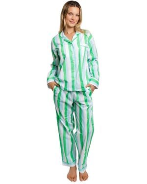 Sant And Abel Organic Cotton Poplin Button Down Long Sleeve Pajama Set - Green