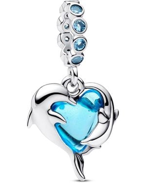 PANDORA Blue Murano Glass Dolphins Dangle Charms