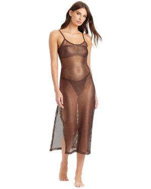 Sanctuary Sea Crochet Midi Slip Cover-up Dress - Brown