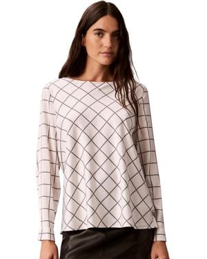 Calvin Klein Plaid Long-sleeve Cowl-back Blouse - White