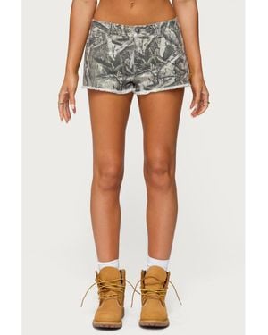 Edikted Joyce Camo Low Rise Denim Shorts - Blue