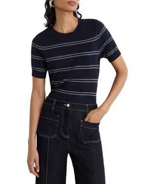 Reiss Sabrina Striped Crewneck Short-sleeve Wool-blend Knit Top - Blue