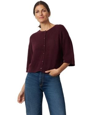 Cable & Gauge Lightweight Button-front Crewneck Cardigan - Red