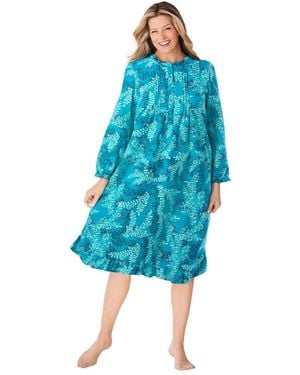 Only Neccessities Cotton Flannel Print Short Gown - Blue