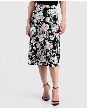 Kasper Pull-on A-line Midi Skirt - Black