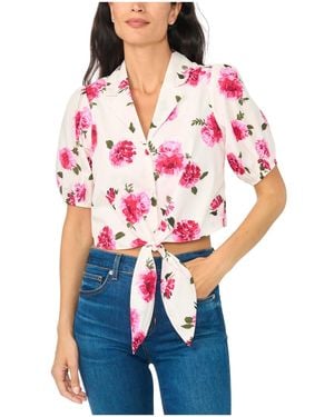 Cece Tie Front Puff Sleeve Floral-print Blouse - Multicolor