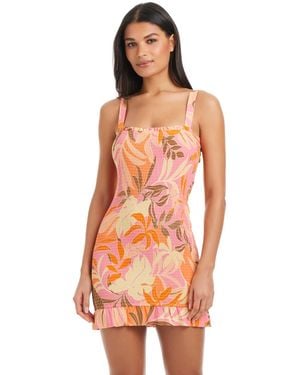 Sanctuary Smocked Square Neck Cover-up Dress - Orange