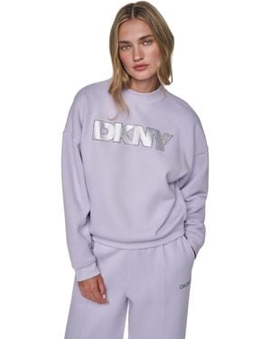DKNY Bowery Foil Rhinestone Logo Crewneck Pullover Sweatshirt - Purple