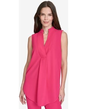 Halston Sleeveless V-neck Shirttail Top - Pink