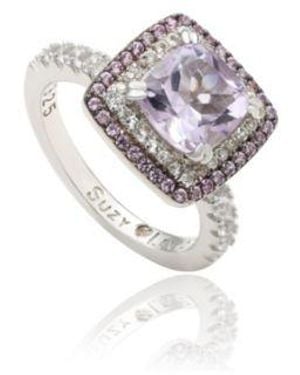 SUZY LEVIAN NEW YORK Suzy Levian Sterling Silver Cushion Cut Topaz Sapphire Double Halo Ring - White
