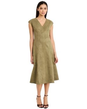 Maggy London Ashanti Cap-sleeve A-line V-neck Midi Dress - Green