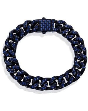 Metallo Stainless Steel 12mm Carbon Fiber Cuban Bracelet - Blue