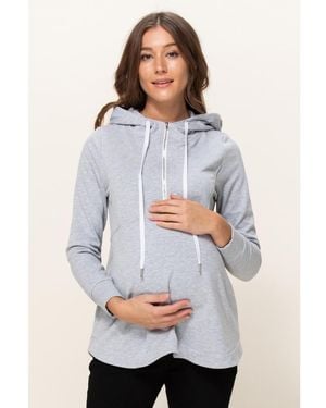 Hello Miss Maternity Half Zip Hoodie - Gray