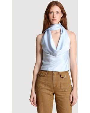 Avec Les Filles Long Tie Halter Top - Blue
