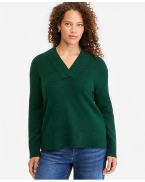 On 34th Long-sleeve Overlap V-neck Sweater - Green
