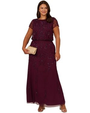 Adrianna Papell Plus Size Sequined-mesh Evening Gown - Purple
