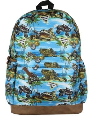 MONSTER JAM Backpack Pirate Curse All Over Design 16 Inch Book Bag School - Blue