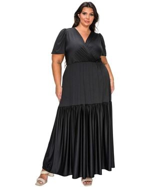 L I V D Plus Size Violetta Tiered Surplice Dress - Black
