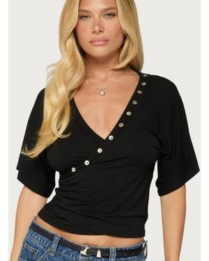 Edikted Sully Iridescent Button Wrapped Top - Black