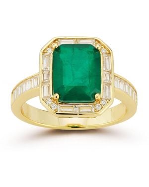 Rachel Zoe 14k Plated Sterling Silver Emerald Cut Cocktail Ring - Green