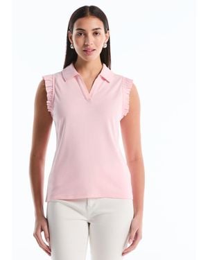 Rafaella Petite Ruffle Sleeveless Polo Shirt - Pink