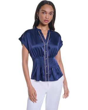 KARL LAGERFELD Short-sleeve Button-front Blouse - Blue