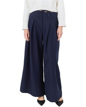 Endless Rose High-waisted Pleated Wide-leg Pants - Blue
