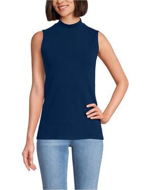Lands' End Sleeveless Polished Essentials Mock Neck Top - Blue